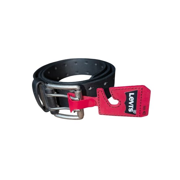 Levis Belt Mens 40 Black Synthetic Leather Double Prong NWT - Picture 1 of 4